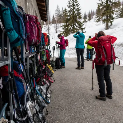 Colorful Hiking Backpacks at Alpine Trailhead