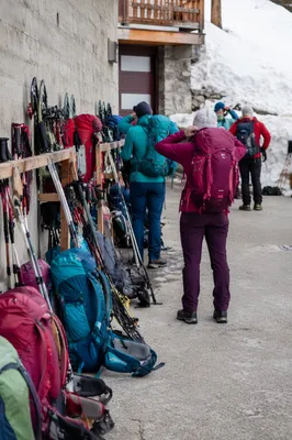 Colorful Hiking Backpacks at Alpine Trailhead
