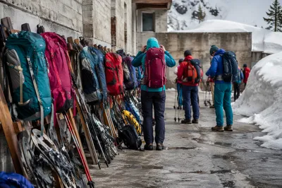 Colorful Hiking Backpacks at Alpine Trailhead