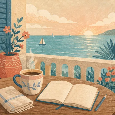 Morning Coffee on Seaside Balcony View