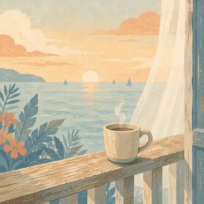 Morning Coffee on Seaside Balcony View
