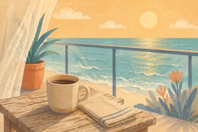 Morning Coffee on Seaside Balcony View