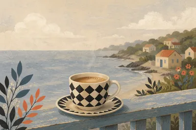 Morning Coffee on Seaside Balcony View