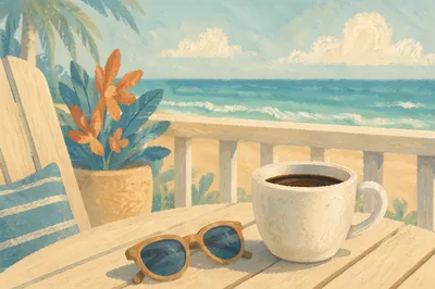 Morning Coffee on Seaside Balcony View