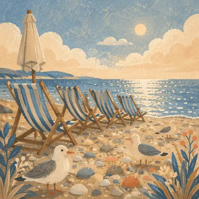 Quiet Summer Beach Chairs by Ocean