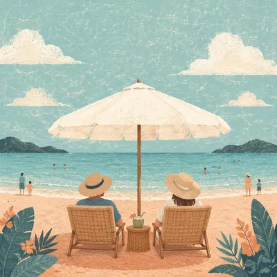 Quiet Beach Umbrella Ocean Vacation View