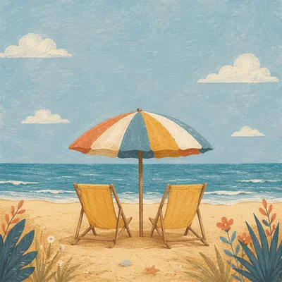 Yellow Beach Chairs Facing Turquoise Ocean