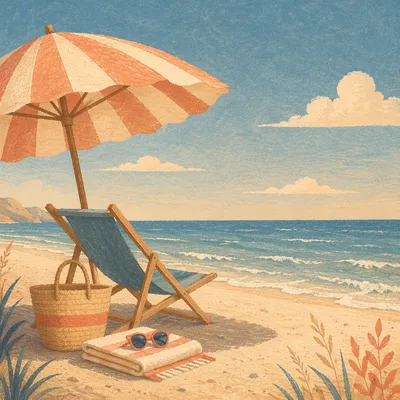 Relaxing Beach Umbrella Ocean View Summer