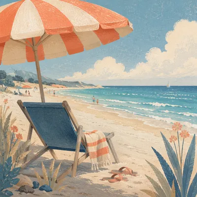 Relaxing Beach Umbrella Ocean View Summer