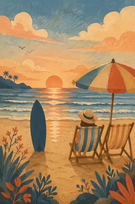 Golden Hour Beach Umbrella Ocean View