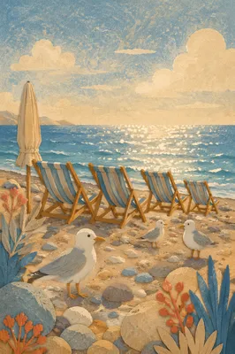 Quiet Pebble Beach Chairs With Ocean View