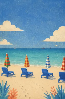 Colorful Beach Chairs by Calm Ocean