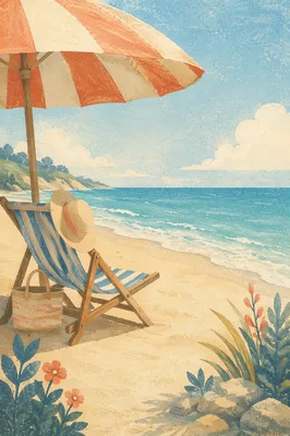 Peaceful Beach Umbrella and Chair View
