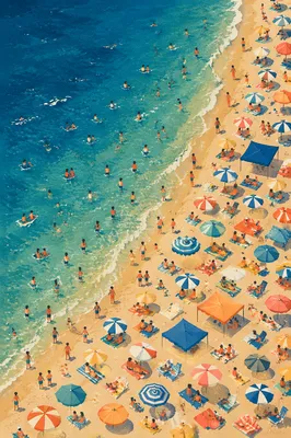 Colorful Summer Beach Umbrellas by Teal Ocean