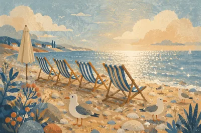 Quiet Pebble Beach Chairs With Ocean View