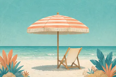 Tropical Beach Umbrella Ocean Vacation View