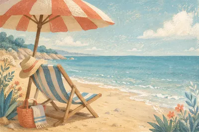 Peaceful Beach Umbrella and Chair Retreat