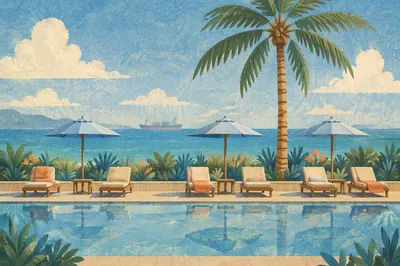 Tropical Poolside Chairs with Ocean View