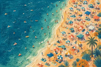 Colorful Summer Beach Umbrellas Ocean View