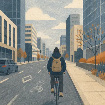 Urban Bicycle Commute on Overcast Morning
