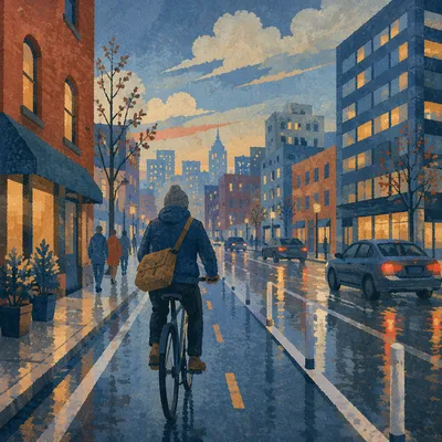Early Morning Bicycle Commute in Blue Hour