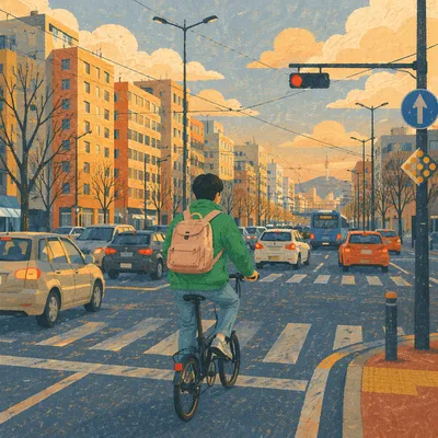 Urban Bicycle Commute at Golden Hour