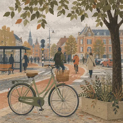 Urban Bicycle Commute on European Street