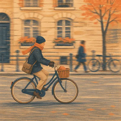 Vintage Bicycle Commute on Warm City Street