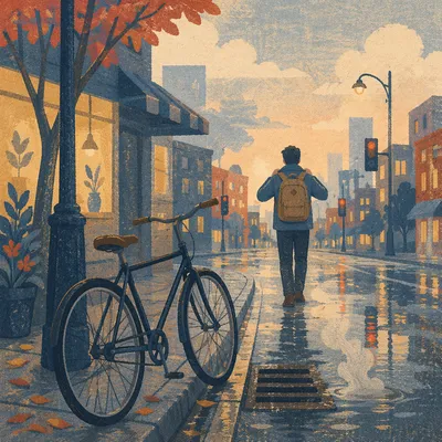 Hopeful Dawn Bicycle Commute on City Street