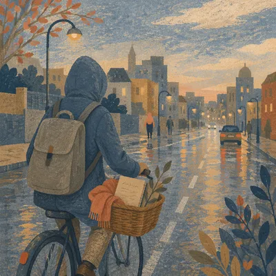 Peaceful Dawn Bicycle Commute Through City Streets