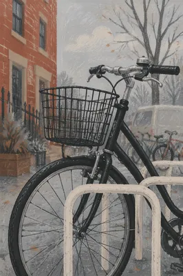 Rainy Urban Bicycle Commute on City Sidewalk