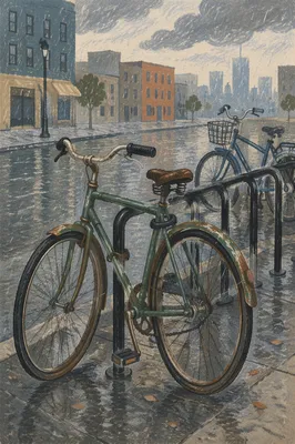 Rainy Urban Bicycle Commute on Wet Street