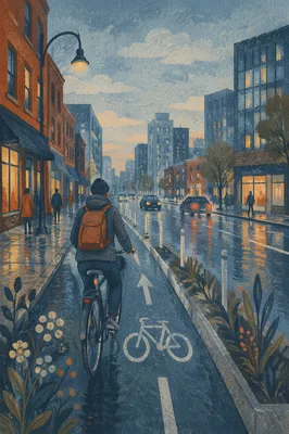 Blue Hour Bicycle Commute in the City