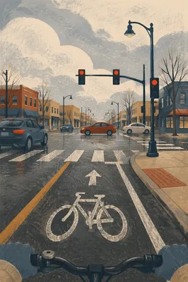 Urban Bicycle Commute at Winter Intersection