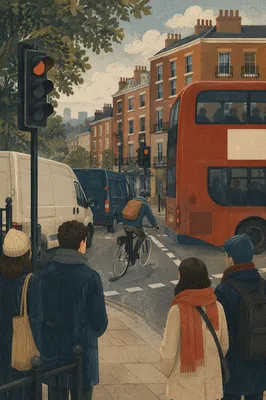 Urban Bicycle Commute Through City Intersection