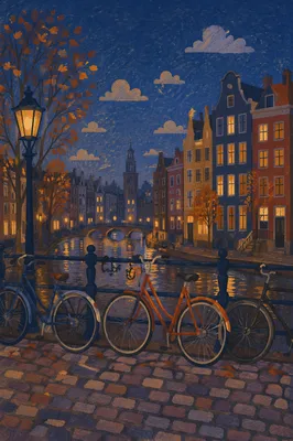 Bicycles on Quiet European Canal Street