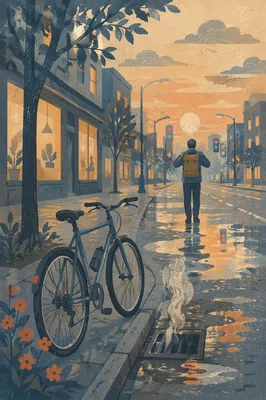 Hopeful Dawn Bicycle Commute on City Street
