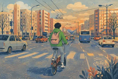 Urban Bicycle Commute at Golden Hour
