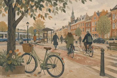 Urban Bicycle Commute on European Street