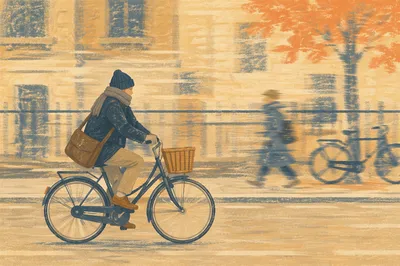 Urban Bicycle Commute in Warm Afternoon Light