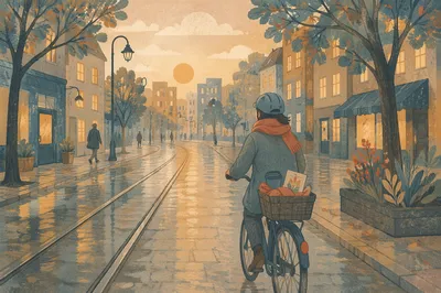 Peaceful Bicycle Commute at Sunrise