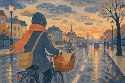 Peaceful Dawn Bicycle Commute Through City Streets