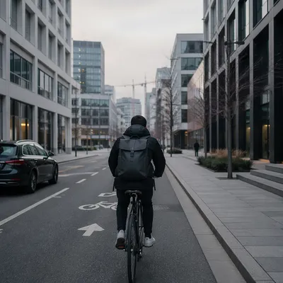 Urban Bicycle Commute on Overcast Morning