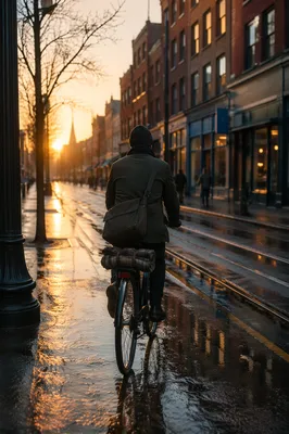 Hopeful Dawn Bicycle Commute Through City Streets