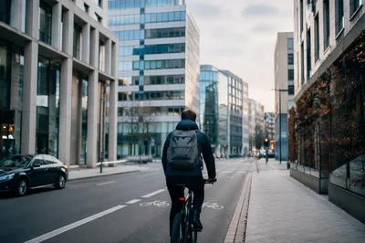Urban Bicycle Commute on Overcast Morning