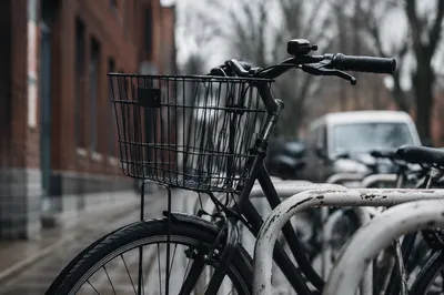 Rainy Urban Bicycle Commute Close-Up