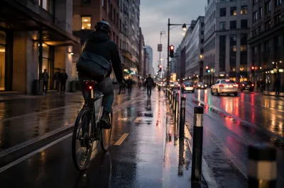 Early Morning Bicycle Commute in the City