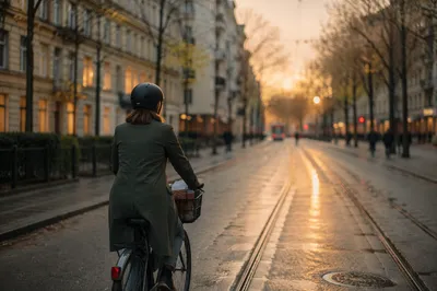 Hopeful Sunrise Bicycle Commute Through City Street