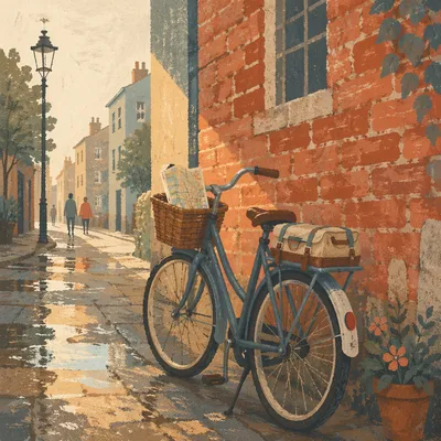 Quiet Urban Bicycle by Brick Wall
