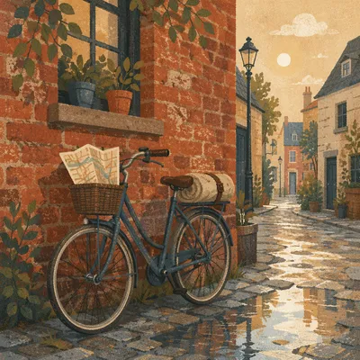 Urban Bicycle by Rainy Brick Wall